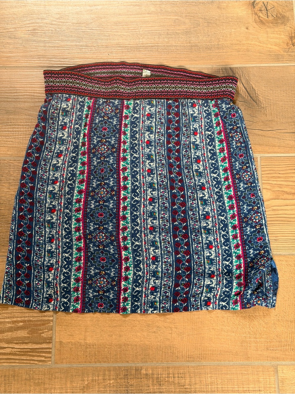 Sahalie Navy Boho-Print Skort with Red and Green Accents
